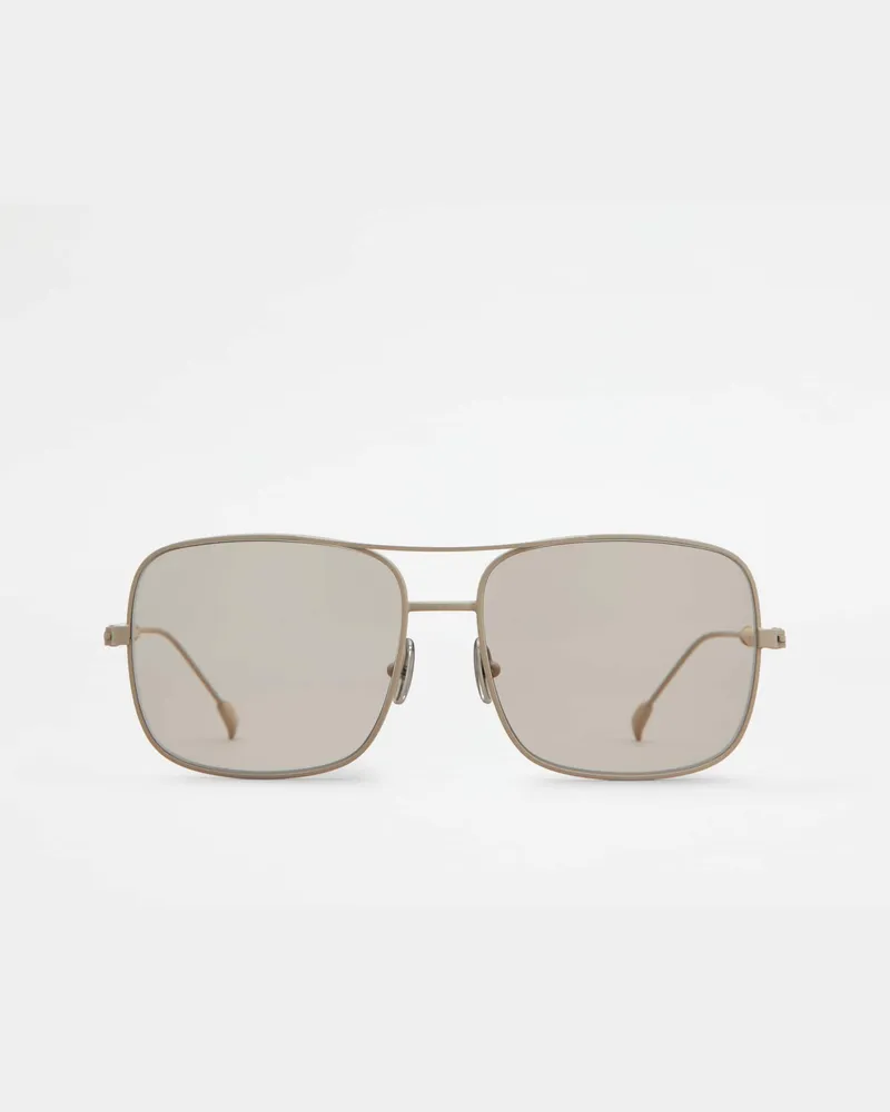 TOD'S Eckige Sonnenbrille mit Lederbügeln, BEIGE,  - Sunglasses Beige