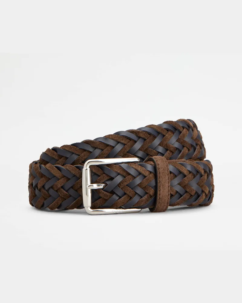 TOD'S Gürtel aus Veloursleder und Glattleder, BLAU,BRAUN, 95 - Belts Blau