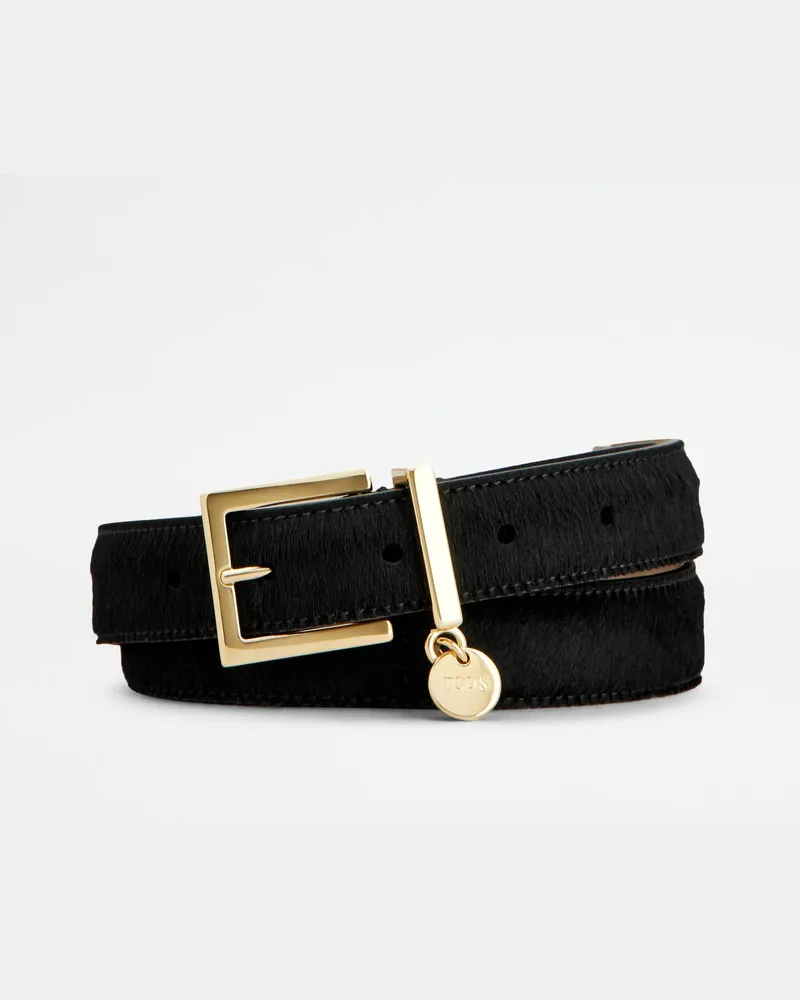 TOD'S Gürtel aus Leder in Ponyfell-Optik, SCHWARZ, 95 - Belts Schwarz