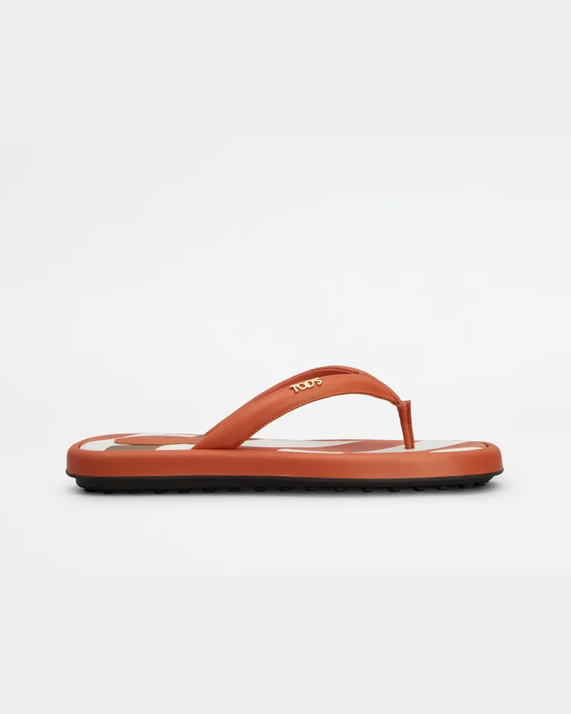 TOD'S Zehenstegsandalen aus Leder, ORANGE Shoes Orange