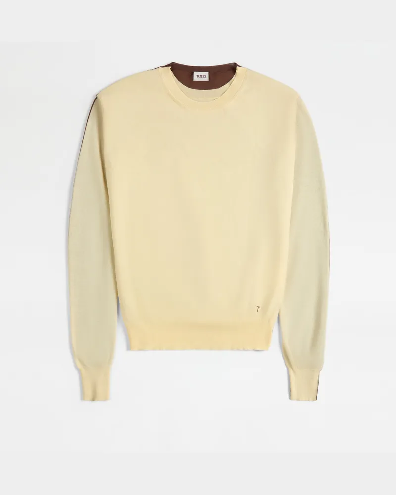 TOD'S Rundhalspullover aus Baumwolle, BRAUN,GELB Knitwear Braun
