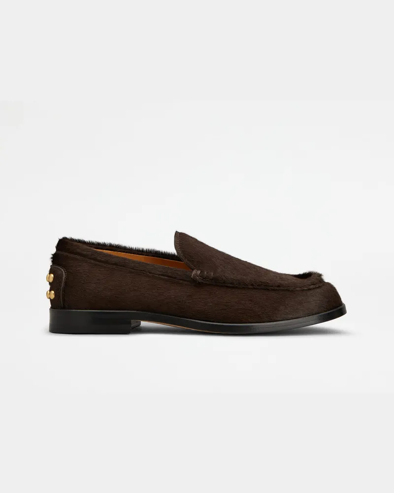TOD'S Loafers Metal Dots aus Leder in Ponyfell-Optik, BRAUN Shoes Braun