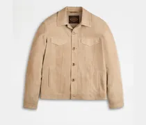 Pashmy-Truckerjacke aus Veloursleder, BEIGE, XX - Coat / Trench