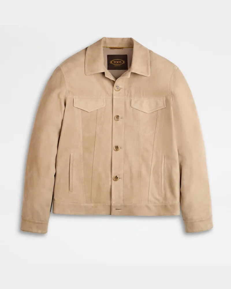 TOD'S Pashmy-Truckerjacke aus Veloursleder, BEIGE, XX - Coat / Trench Beige