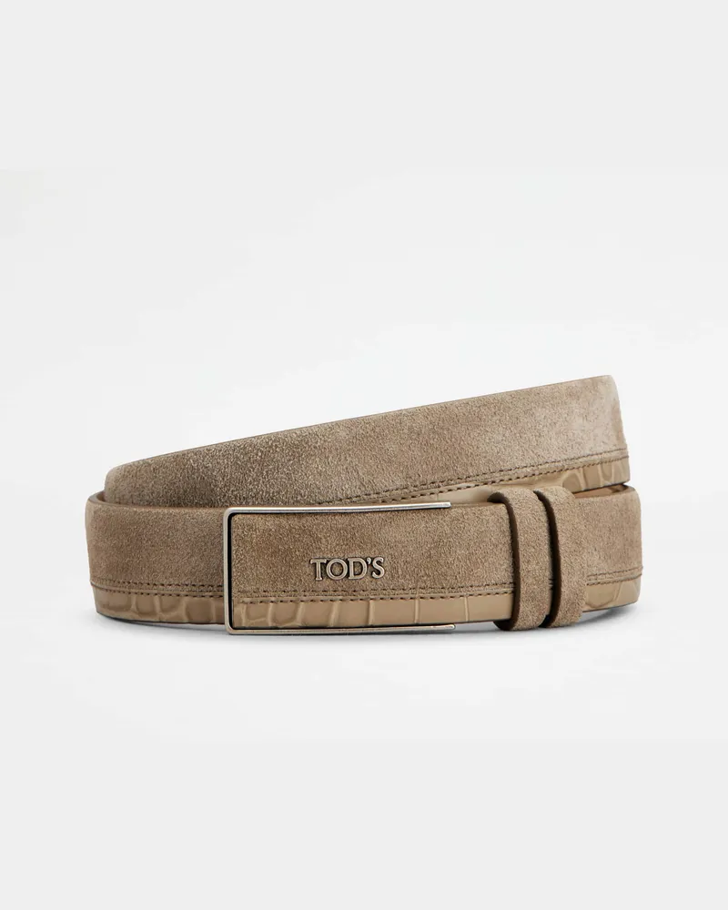 TOD'S Gürtel aus Veloursleder, BEIGE, 95 - Belts Beige