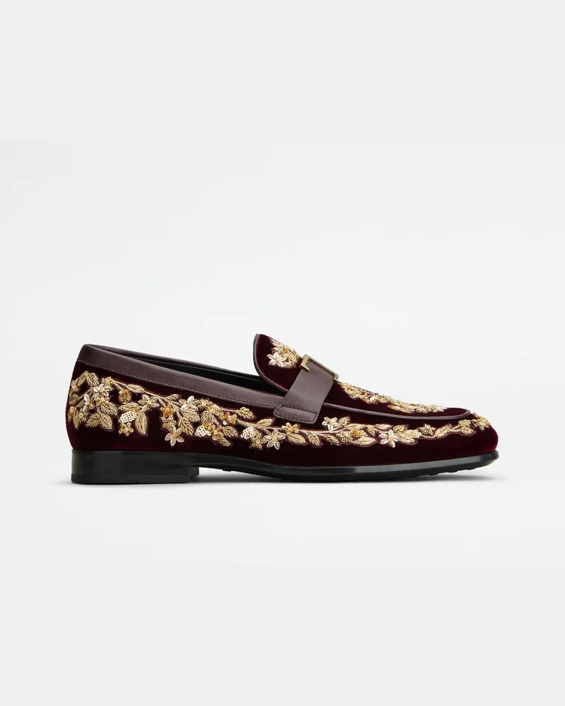 TOD'S Loafers T Timeless aus Samt und Leder, GOLD,BORDEAUX Shoes Gold