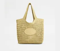 Shopper aus Bast und Leder Medium, GELB,  - Bags