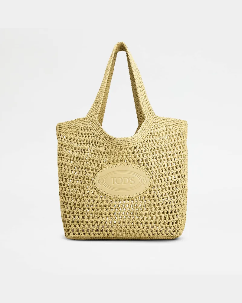 TOD'S Shopper aus Bast und Leder Medium, GELB,  - Bags Gelb