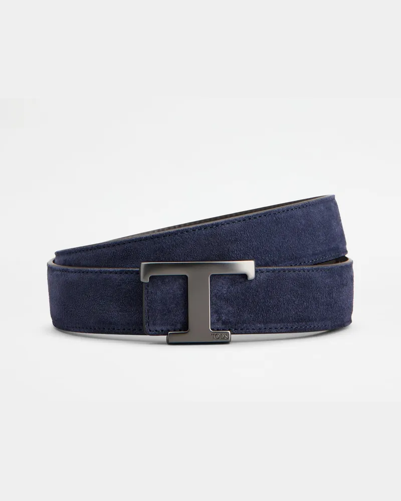 TOD'S Wendbarer Gürtel T Timeless aus Veloursleder, BRAUN,BLAU, 80 - Belts Braun