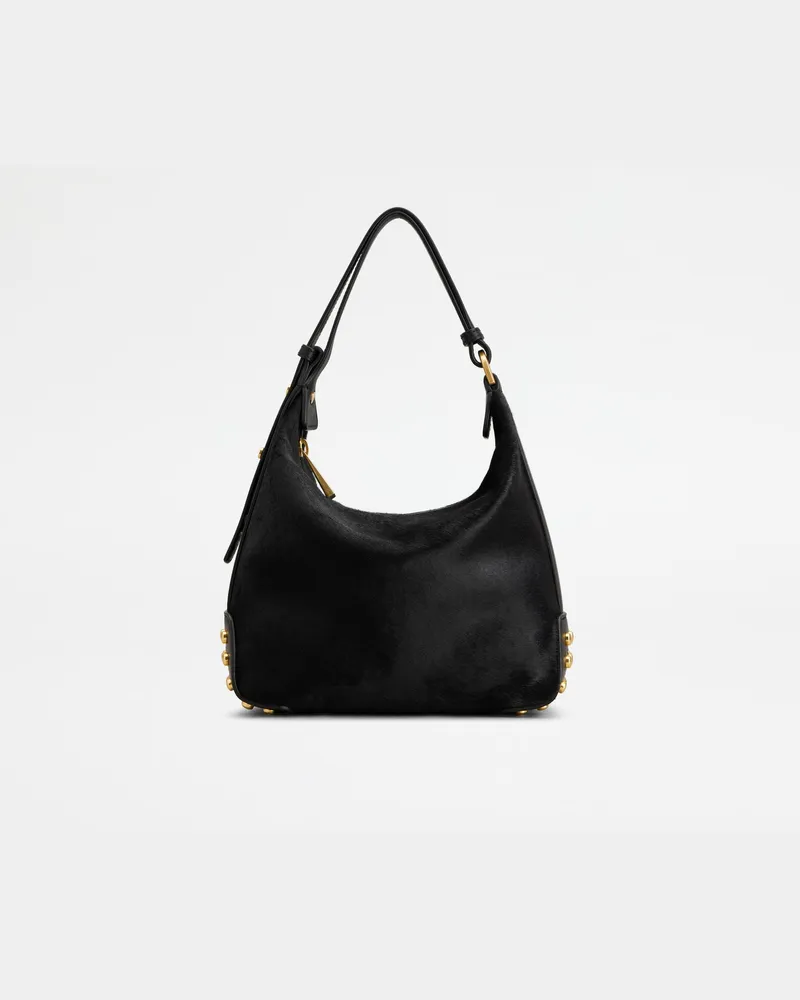 TOD'S Mini Bag Metal Dots aus Leder in Ponyfell-Optik, SCHWARZ,  - Bags Schwarz