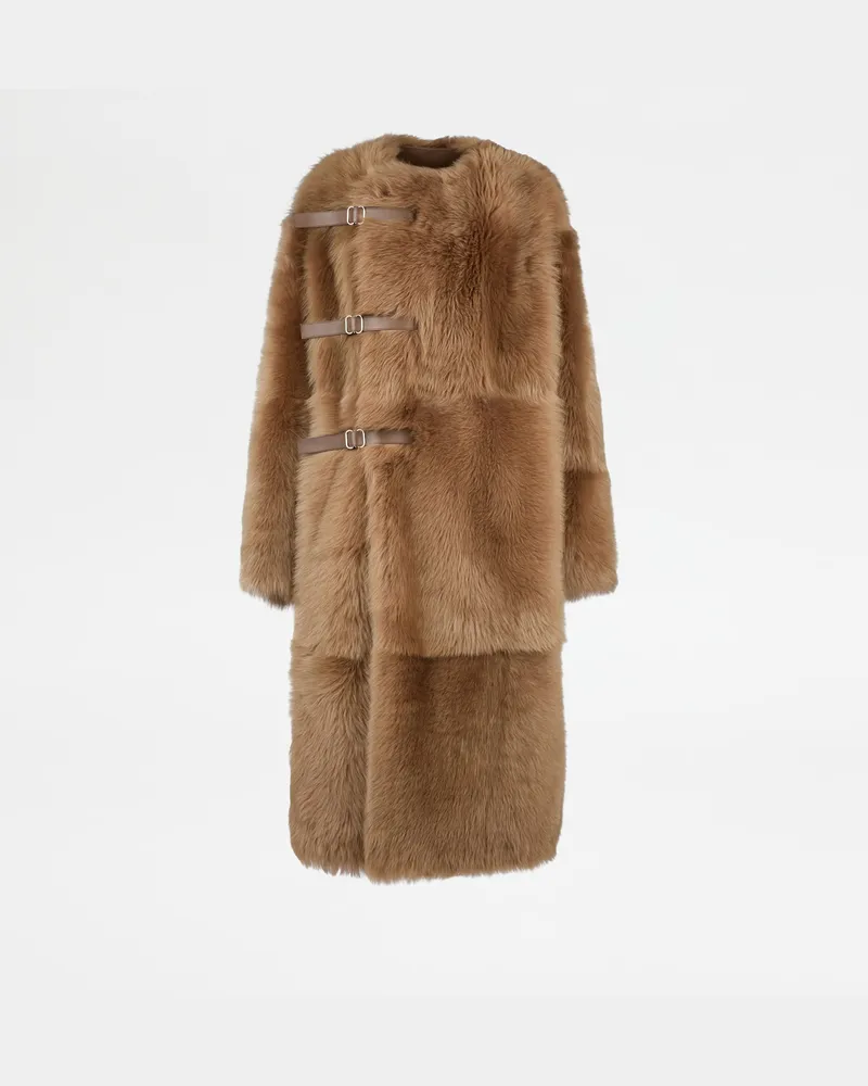 TOD'S Tod Oversize-Mantel aus Shearling, BRAUN Coat / Trench Braun