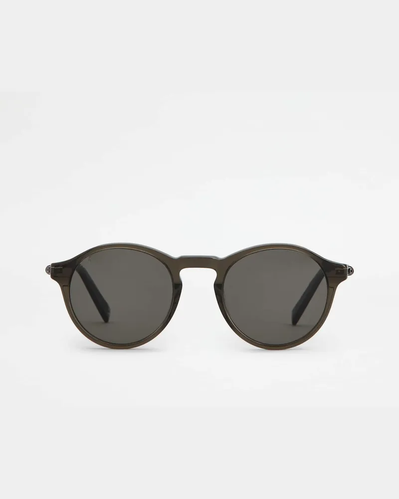 TOD'S Runde Sonnenbrille mit Lederbügeln, GRAU,  - Sunglasses Grau