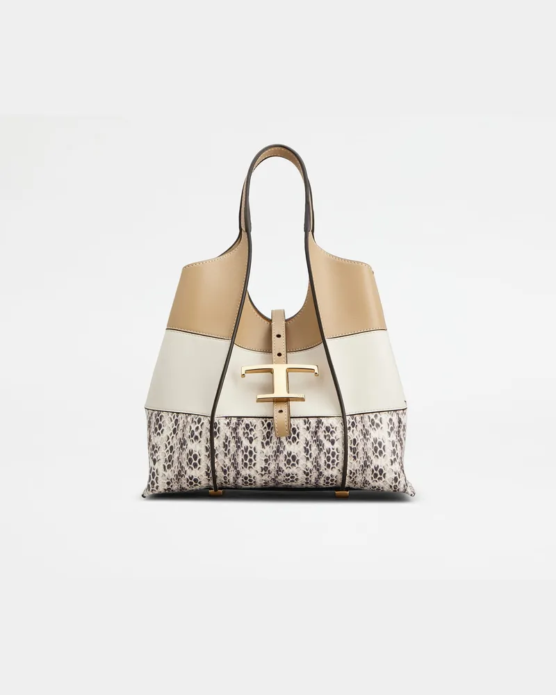 TOD'S Shopper T Timeless aus Leder Mini, BRAUN,WEISS,BEIGE,  - Bags Braun