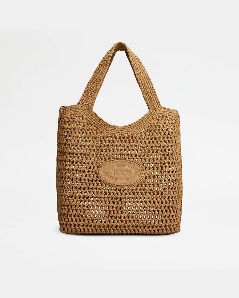 TOD'S Shopper aus Bast und Leder Medium, BEIGE,  - Bags Beige
