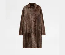 Mantel aus Leder in Ponyfell-Optik, BRAUN Coat / Trench