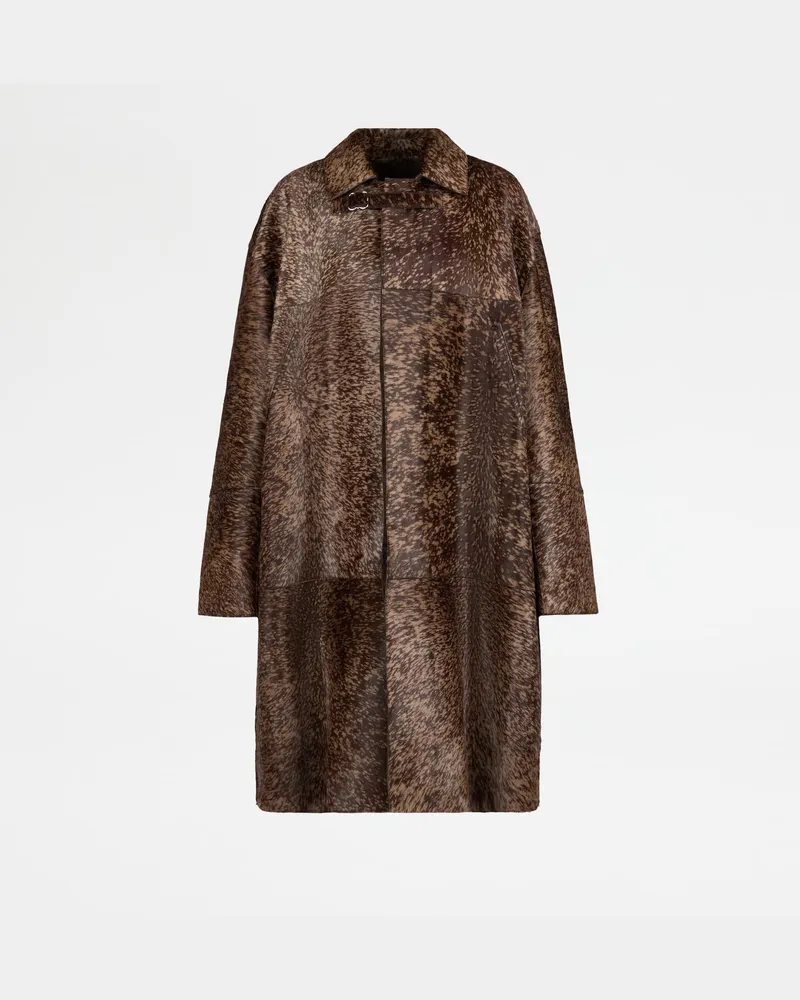 TOD'S Mantel aus Leder in Ponyfell-Optik, BRAUN Coat / Trench Braun