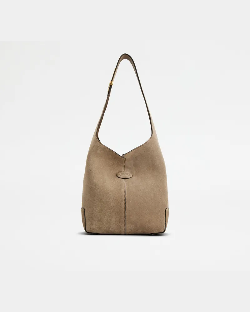 TOD'S Di Bag Folio Schultertasche aus Veloursleder Small, BEIGE,  - Bags Beige