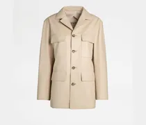 Safarijacke aus Leder, CREME Coat / Trench