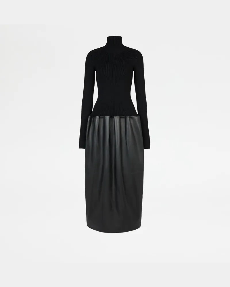 TOD'S Tod Kleid aus Wolle und Leder, SCHWARZ Clothing Schwarz