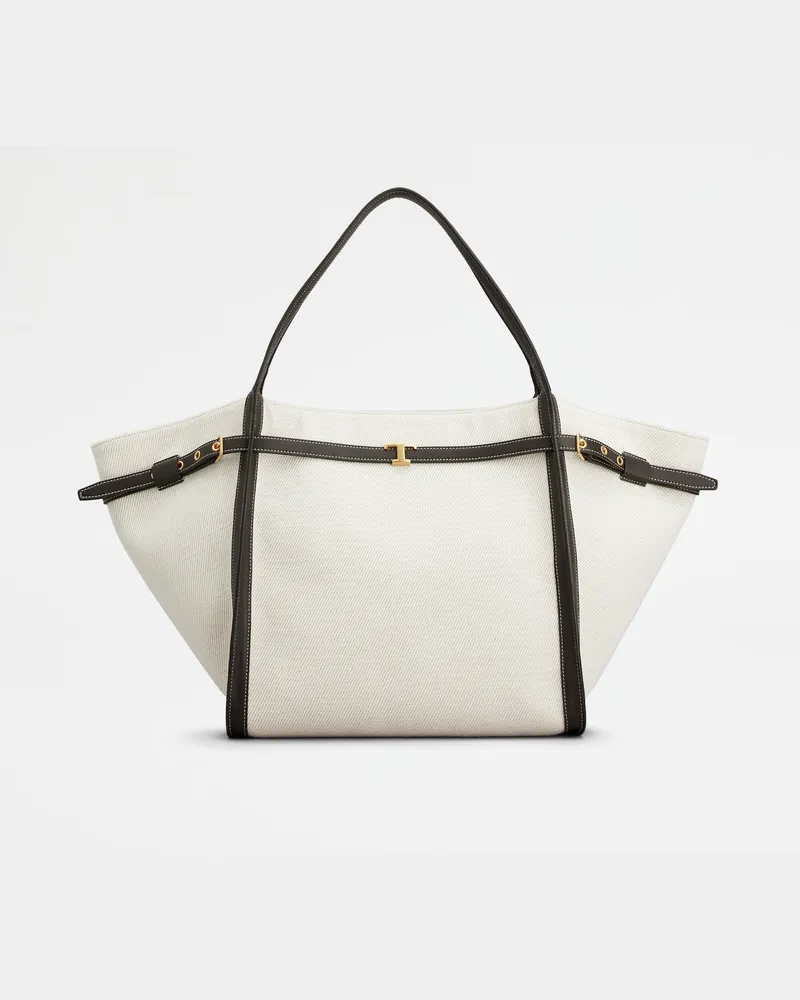 TOD'S Shopper aus Canvas und Leder Medium, BRAUN,WEISS,  - Bags Braun