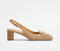 Slingback-Pumps aus Veloursleder, BEIGE Shoes