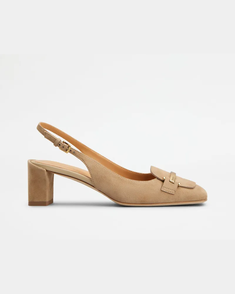 TOD'S Slingback-Pumps aus Veloursleder, BEIGE Shoes Beige