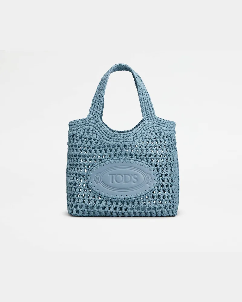 TOD'S Shopper aus Bast und Leder Mini, HELLBLAU,  - Bags Hellblau