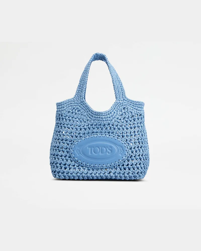 TOD'S Shopper aus Bast und Leder Mini, HELLBLAU,  - Bags Hellblau
