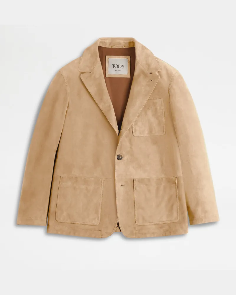 TOD'S Blazer aus Veloursleder Pashmy, BEIGE Coat / Trench Beige