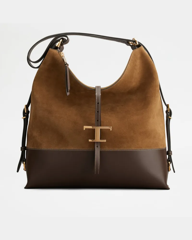 TOD'S Schultertasche T Timeless aus Veloursleder Medium, BRAUN,  - Bags Braun
