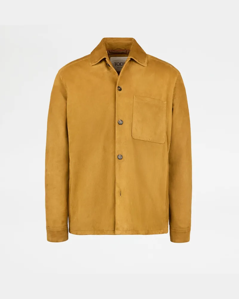 TOD'S Shirt Jacket Spiga aus Pashmy-Veloursleder, GELB Coat / Trench Gelb