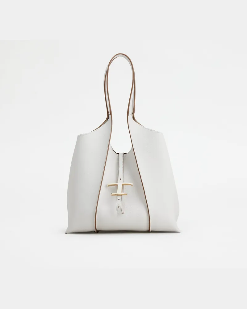 TOD'S Kleine Shopping Bag T Timeless aus Leder, WEISS,  - Bags Weiss
