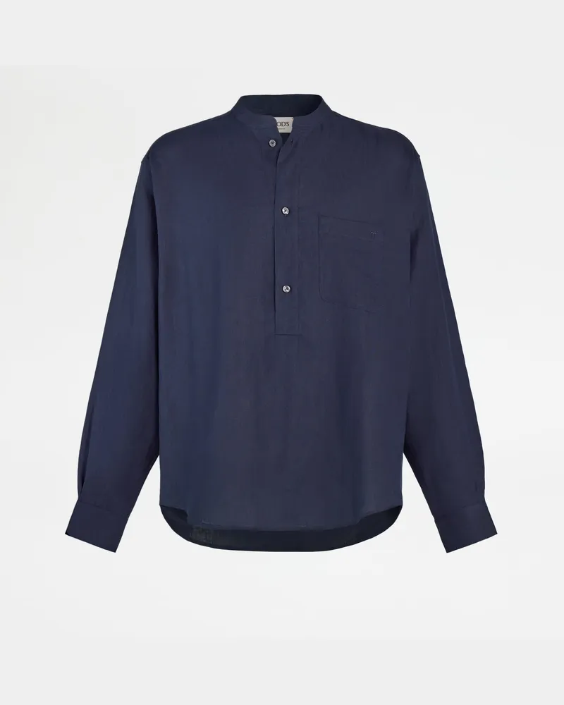 TOD'S Mandarin-Hemd aus Leinen, BLAU, XX - Shirts Blau
