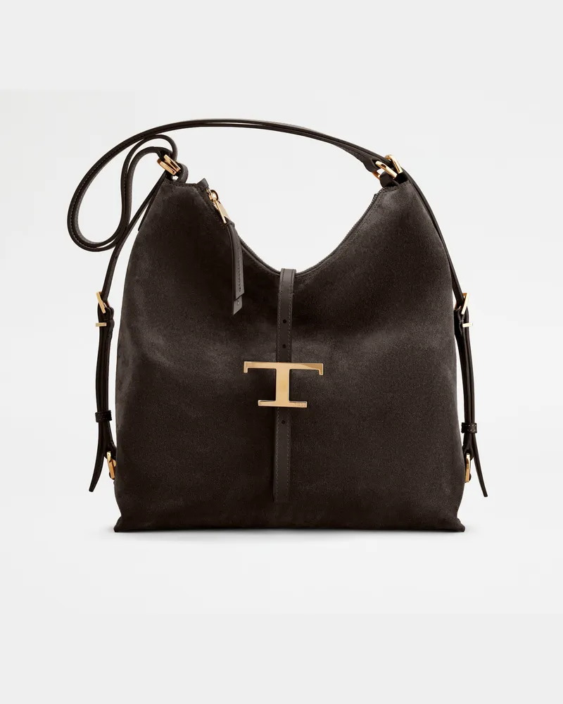 TOD'S Schultertasche T Timeless aus Veloursleder Small, BRAUN,  - Bags Braun