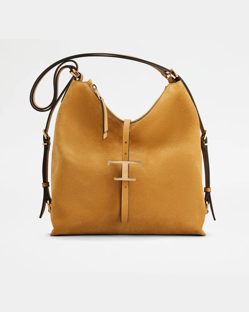 TOD'S Schultertasche T Timeless aus Veloursleder Small, BRAUN,  - Bags Braun
