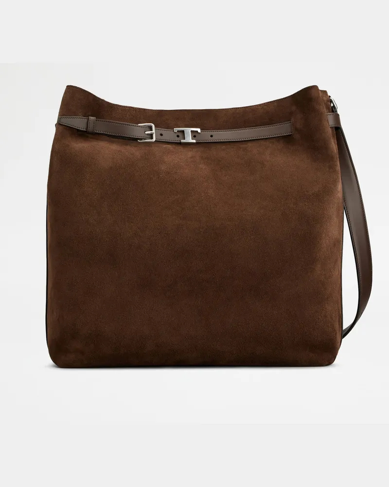 TOD'S Hobo-Tasche aus Veloursleder Medium, BRAUN,  - Bags Braun