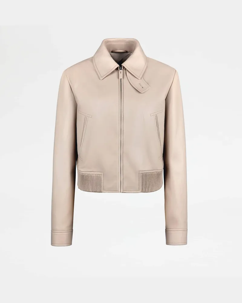 TOD'S Cropped-Bomberjacke aus Leder, CREME Coat / Trench Creme