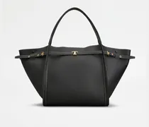 Shopper T Signature aus Leder Medium, SCHWARZ,  - Bags