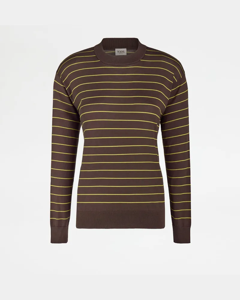 TOD'S Pullover aus gestreifter Seide, GELB,BRAUN Knitwear Gelb