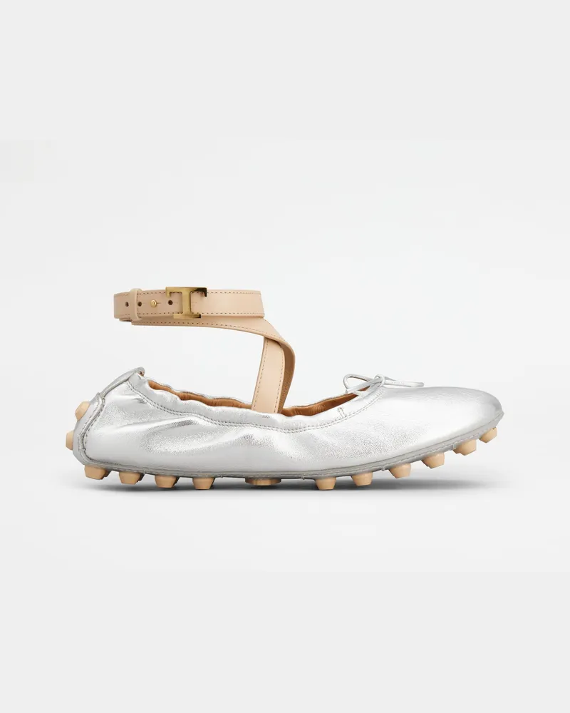 TOD'S Ballerinas Bubble aus Leder mit Riemen, BEIGE,SILBER Shoes Beige
