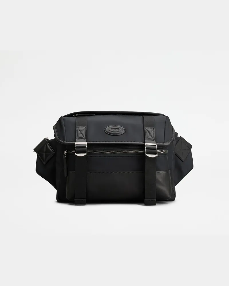 TOD'S Umhängetasche aus Stoff und Leder Small, SCHWARZ,  - Bags Schwarz