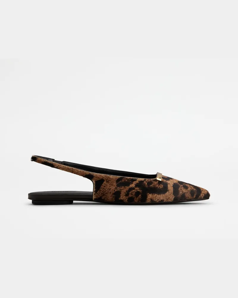 TOD'S Slingback-Ballerinas aus Leder in Ponyfell-Optik, BRAUN Shoes Braun