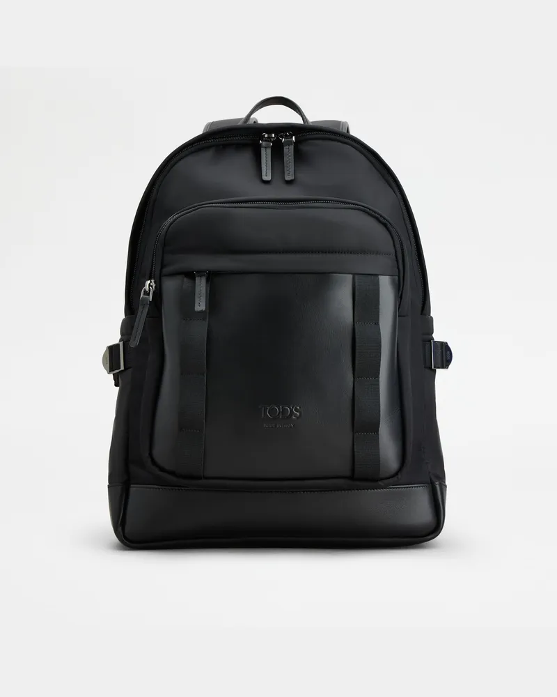 TOD'S Rucksack aus Stoff und Leder Medium Schwarz