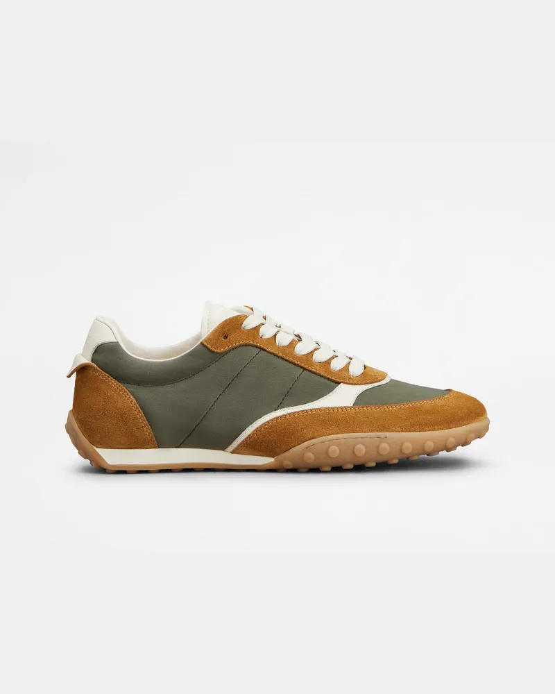 TOD'S Sneakers aus Veloursleder und Stoff, WEISS,GRÜN,BRAUN Shoes Weiss