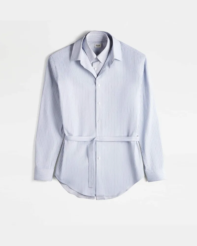 TOD'S Bluse mit Doppel-Kragen aus Popeline, HELLBLAU Shirts Hellblau