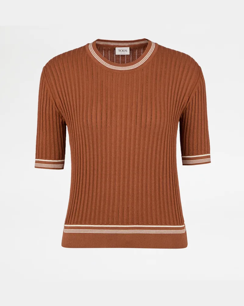 TOD'S T-Shirt aus Baumwollstrick, ORANGE Knitwear Orange