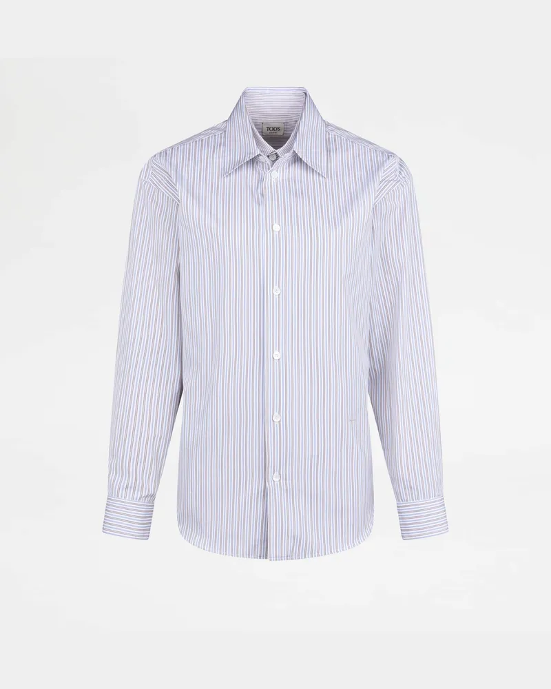 TOD'S Bluse mit Doppel-Kragen aus Popeline, BRAUN,BLAU,WEISS Shirts Braun