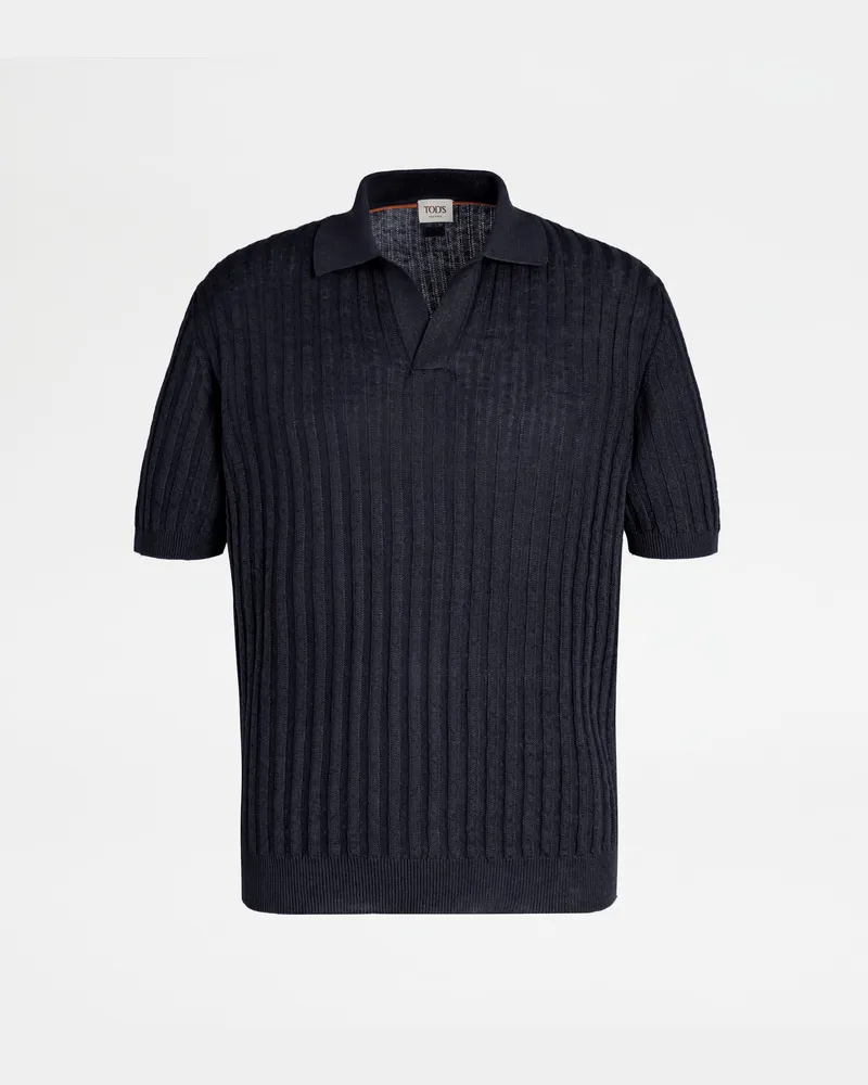 TOD'S Poloshirt aus Leinenstrick, BLAU, XX - Knitwear Blau