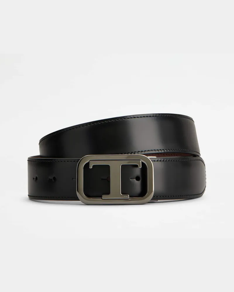 TOD'S Verstellbarer und wendbarer Gürtel T Timeless aus Leder, BORDEAUX,SCHWARZ, 90 - Belts Bordeaux