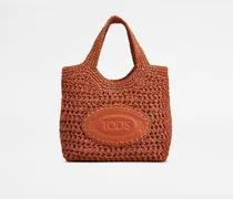 Shopper aus Bast und Leder Mini, ORANGE,  - Bags